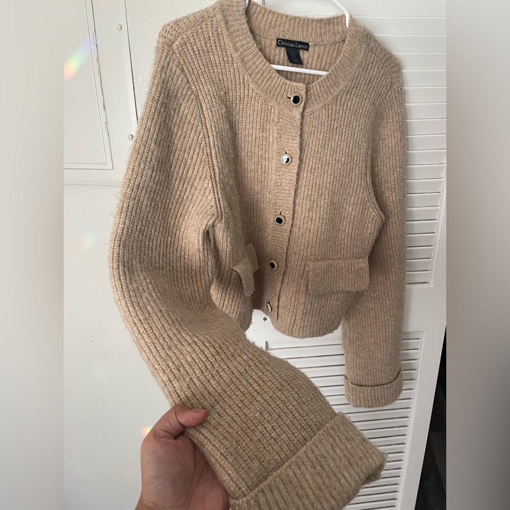 Christian Lacroix Beige wool blend Ribbed Cardigan - Picture 5 of 8